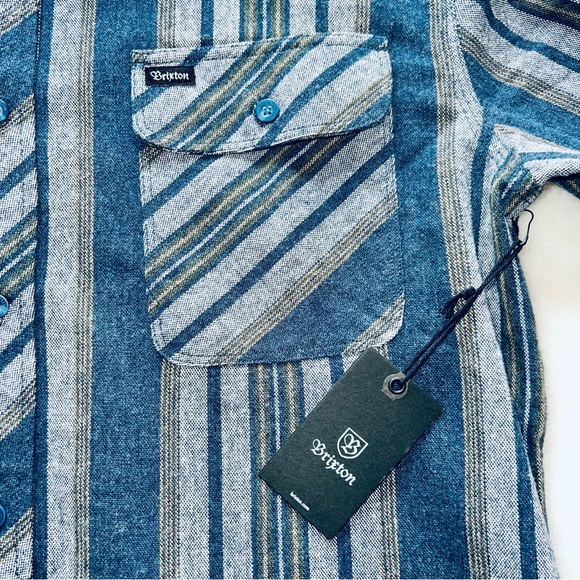 Brixton Bowery Flannel Long Sleeve Button Down Shirt Blue & Grey Large - Picture 3 of 8